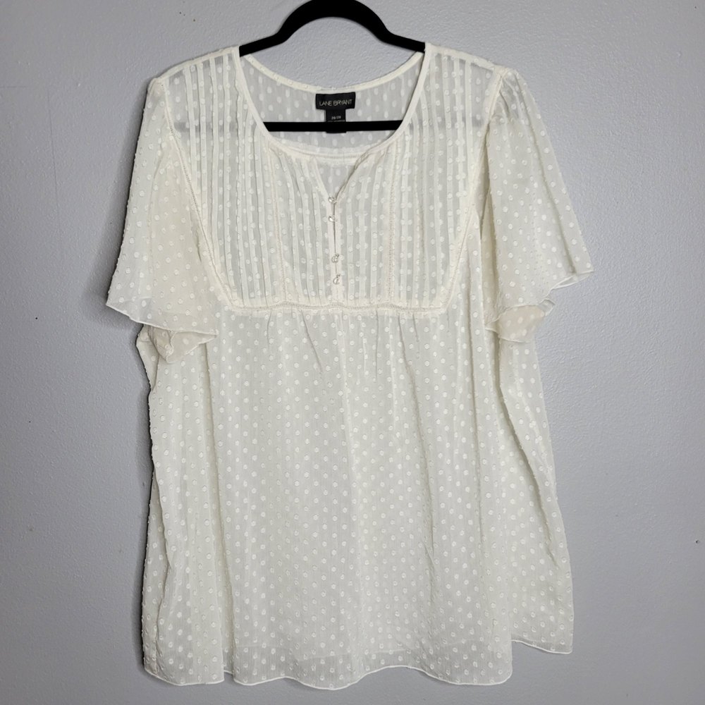 Lane Bryant pleated flutter sleeve blouse dark academia ivory sheer sz 26/28